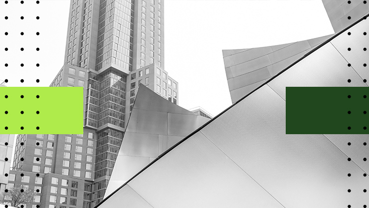 A closeup of a high-rise building.