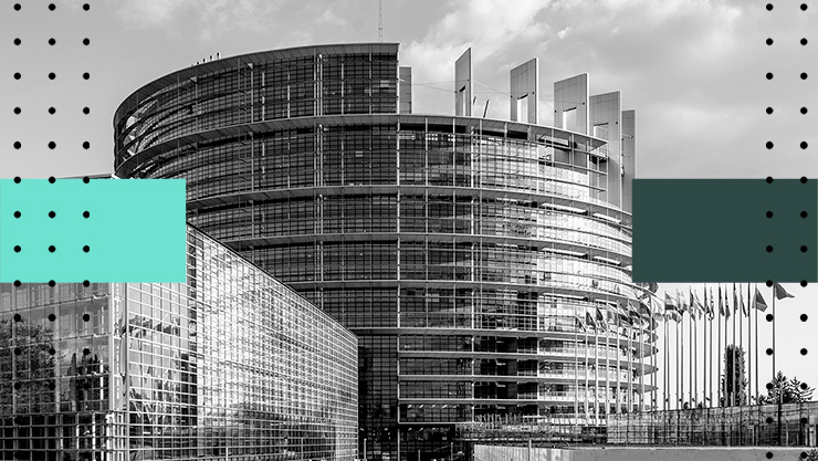 Wide angle shot of the EU Parliament Building