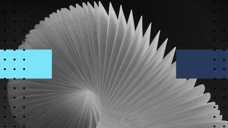 Abstract spiral design with two colored rectangles on a dark background