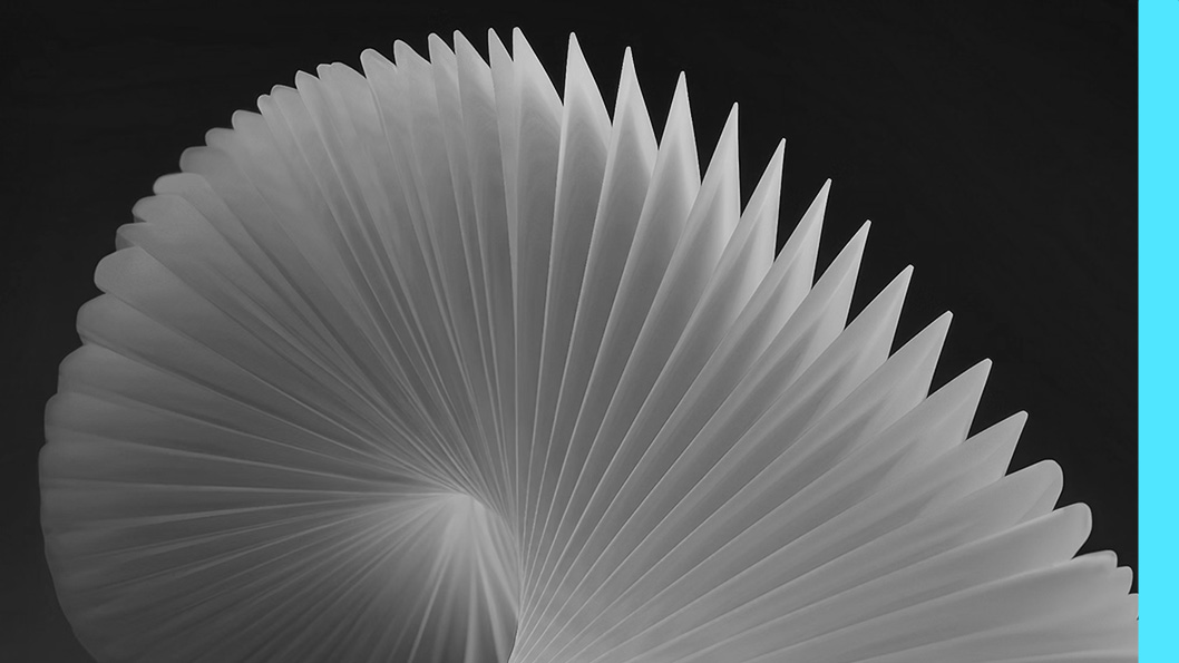 Abstract spiral design with two colored rectangles on a dark background